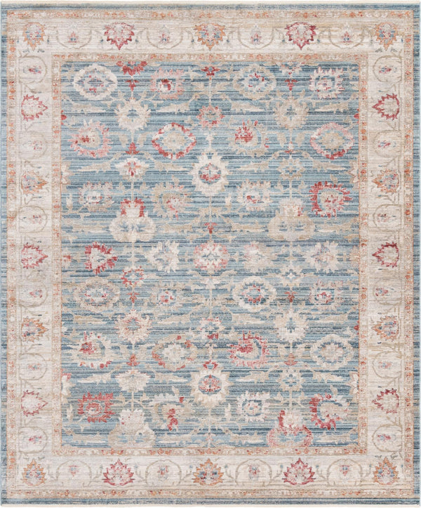 Unique Loom Noble Alexander Machine Made Floral Rug Blue, Ivory/Navy Blue/Olive/Gray/Gold 9' 0" x 11' 3"