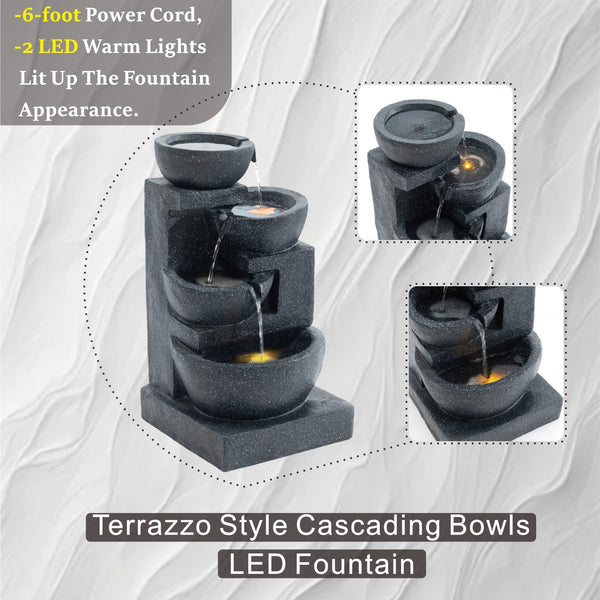English Elm 29-inch Terrazzo Polyresin 4-tier Cascading Outdoor Fountain with Warm Led Glow W853P412666