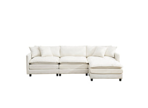 English Elm 108-inch Modular Chenille Sectional Sofa Deep Seated L Shape for Open Plan Living White W2795S00044