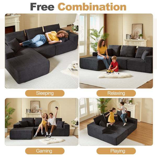 English Elm Modular Sectional Sofa With Chaise - Luxurious Cloud Couch For Living Room, Office & Bedroom Use W3434S00001