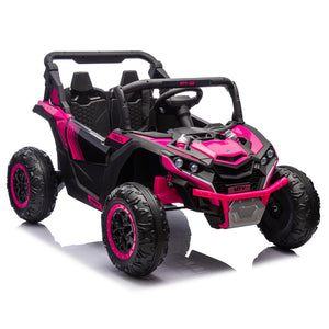 English Elm 24v Two Seat Kids Electric Utv with Parental Remote Suspension Off Road Ride On Pink W1578P184801