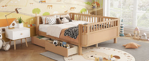 English Elm Full Solid Wood Kids Platform Bed with Guardrail, Low-Profile Durable Pine & MDF, 350LB Capacity Natural 69.69 L x 18.5 W x 8.66 H W2593P331687