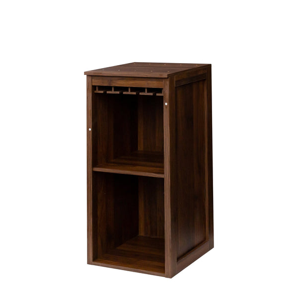 English Elm Brown walnut modular wine bar cabinet with hutch and shelves for dining room storage display W331P282805