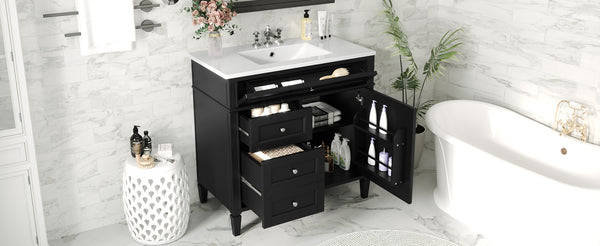 English Elm 36'' Modern Bathroom Vanity With Ceramic Sink, Elegant Storage Cabinet & 2 Drawers For Essentials N710P230246B