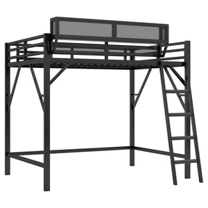 English Elm Full Size Loft Bed with Ladder and Built-In Shelves, Sturdy Metal High Loft for Kids Teens 54" Black W2580P379998