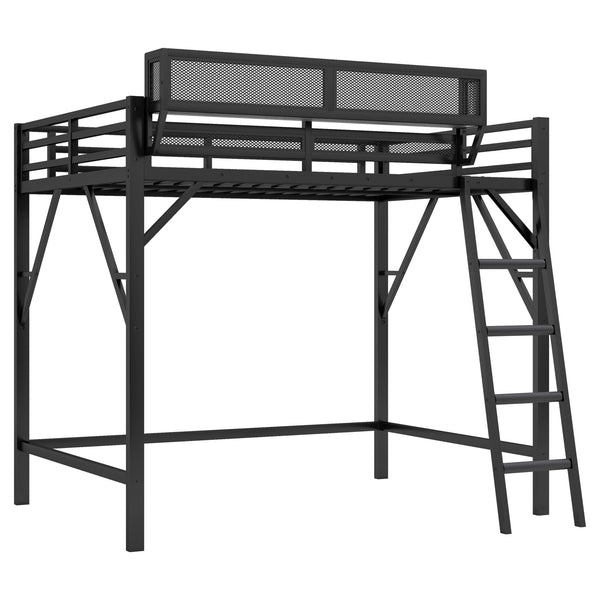 English Elm Full Size Loft Bed with Ladder and Built-In Shelves, Sturdy Metal High Loft for Kids Teens 54" Black W2580P379998