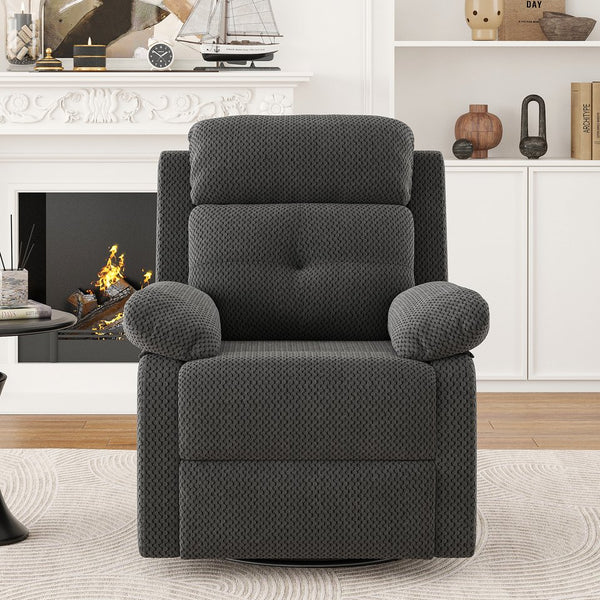 English Elm Small Rocker Swivel Recliner Chair with 360° Swivel, 30° Rocking & Adjustable Recline for Comfort Dark Gray T3623P379695