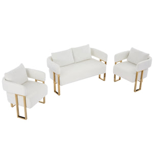 English Elm TS Modern decorative chair with teddy fleece upholstery, ergonomic sponge cushion and gold legs for luxe comfort and style White+Gold W2311P364620