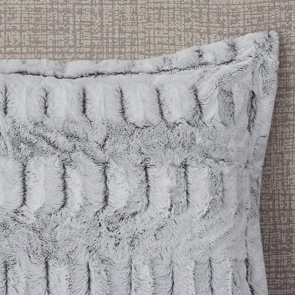 English Elm King/Cal Plush Gia Back Print Long Fur Comforter Mini Set – Reversible Grey Faux Mink, Hypoallergenic, OEKO-TEX Certified Elegance B03597195