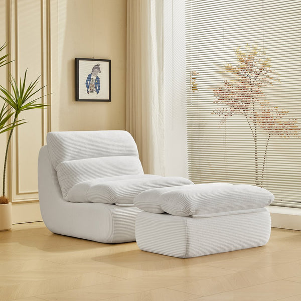 English Elm Modern Compressed Lounge Chair with Ottoman Corduroy Recliner Small Space Sofa High-Density Foam Comfort Beige W1036P251820