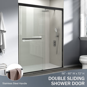 English Elm 56-60 in Semi-frameless Bypass Shower Door Matte Black Tempered Glass Walk-in W1573P239432