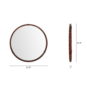 English Elm Jennifer Taylor Home - Hausen 31.5" Mid-Century Round Wall Mirror with Walnut Veneer, Gunmetal Accents, Spacious Glow B2719P246002