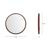 English Elm Hausen 31.5" Mid-Century Modern Round Accent Wall Mirror, Brown Walnut Wood & Veneer