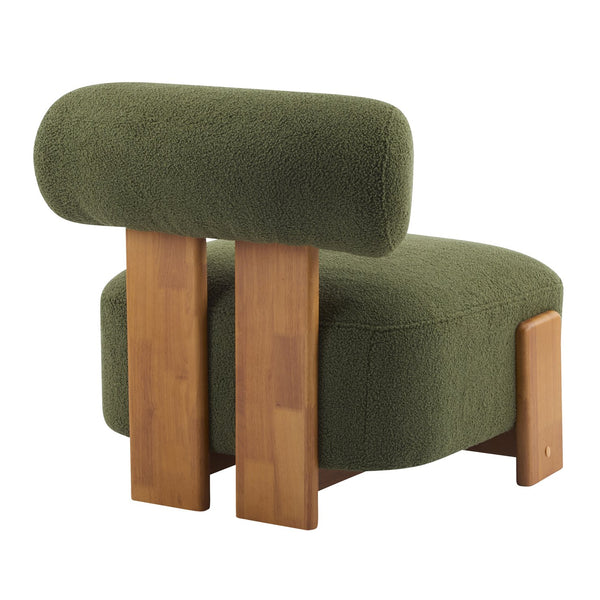 English Elm 27.25" Boucle Lounge Chair Solid Wood Frame Rolled Back Sculptural Living Room Accent N767P354792G