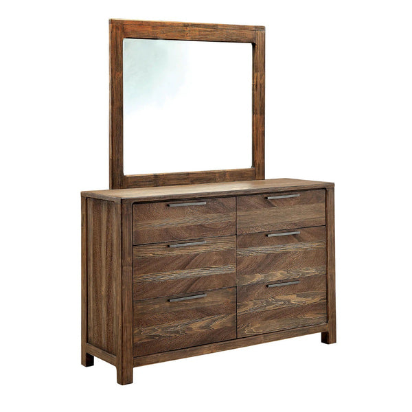 English Elm Contemporary Rustic Tone 1pc Dresser with Felt-Lined Top Drawers, Ball-Bearing Glides, Black Pulls, Bedroom Chic Natural,Rustic 59 L x 22 W x 40 H B2741P402819