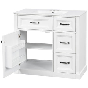 English Elm 36 Inch Bathroom Vanity With Sink – Modern Design, Soft-Close Drawers & Adjustable Storage Shelf, White Finish N725P336549K