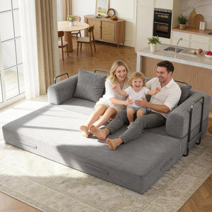 English Elm 78 Inch Corduroy Convertible Sofa Sleeper Futon with Foldable Armrests for Studio Rooms Dark Gray W5385P455030