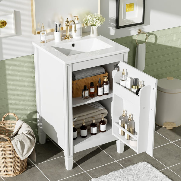 English Elm 20" Modern Bathroom Vanity with Ceramic Sink, Soft-Close Door, U-Shaped Adjustable Shelf & Door Storage Rack for Small Spaces N729P299364K