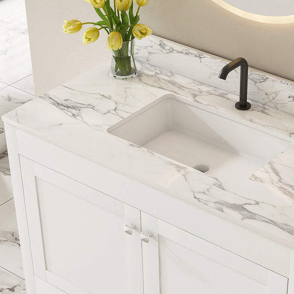 English Elm Modern 43" Bathroom Vanity With Durable Carrara White Top, Stylish Storage, And Soft-Closing Drawers W509S00142