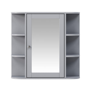 English Elm Bathroom Wall Cabinet with Mirror Door Open Shelving and Adjustable Interior Storage Gray N817P375228G