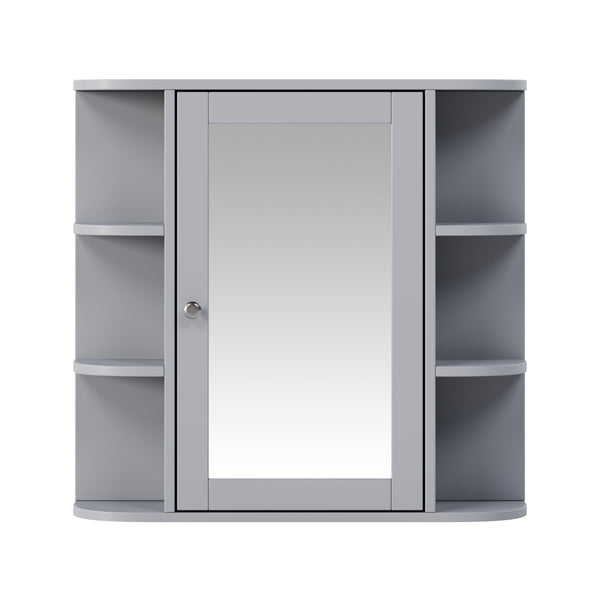 English Elm Bathroom Wall Cabinet with Mirror Door Open Shelving and Adjustable Interior Storage Gray N817P375228G