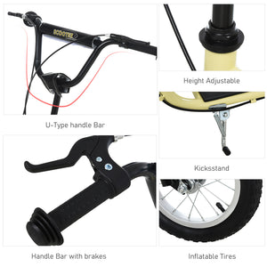 English Elm Aosom Youth Scooter Steel Frame Dual Caliper Brakes Inflatable Tire Kids Ride Beige W2225P217068