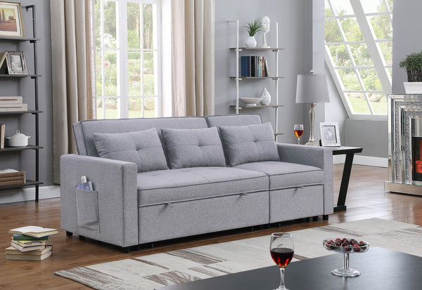 English Elm Zaira Linen Convertible Sleeper Sofa with Side Pocket for Small Spaces and Guests Light Gray B2749S00010