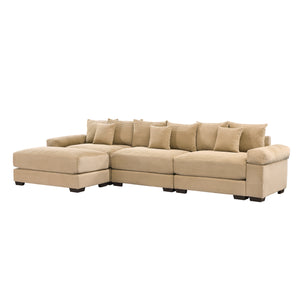 English Elm 130" Oversized Modular L-Shaped Sectional Couch In Cozy Camel Corduroy With Ottoman & 9 Pillows W714S01308