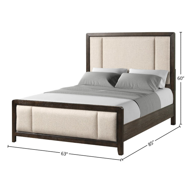 English Elm King Upholstered Bed Set - Traditional Antique Brown Wood Finish With Elegant Beige Design & Comfort B2699S00004