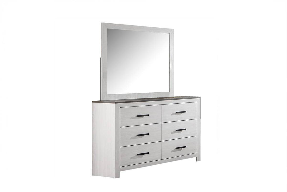 English Elm Modern Six Drawer Dresser Two Tone White Body Sleek Black Bar Handles Bedroom Storage B011P447494