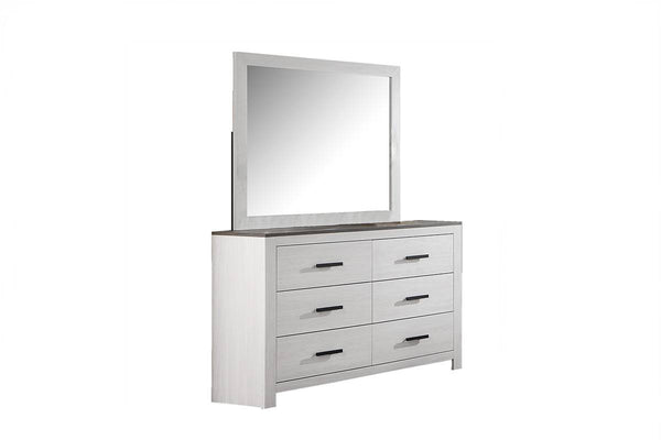 English Elm Modern Six Drawer Dresser Two Tone White Body Sleek Black Bar Handles Bedroom Storage B011P447494