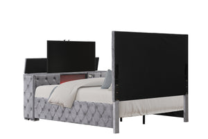 English Elm Encore Modern Tufted Queen Bed In Gray Upholstery With Hidden Tv Compartment For Stylish Comfort B009S01650
