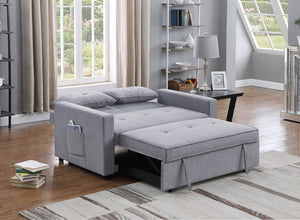 English Elm Zaira Linen Convertible Sleeper Loveseat with Side Pocket for Small Spaces Light Gray B2749S00011