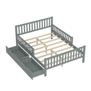English Elm Full Wood Platform Bed with Headboard, Guardrails & Underbed Storage Drawers – Sturdy Pine Frame, 450LB Capacity Gray 78.25 L x 18.5 W x 6 H N733P172700E