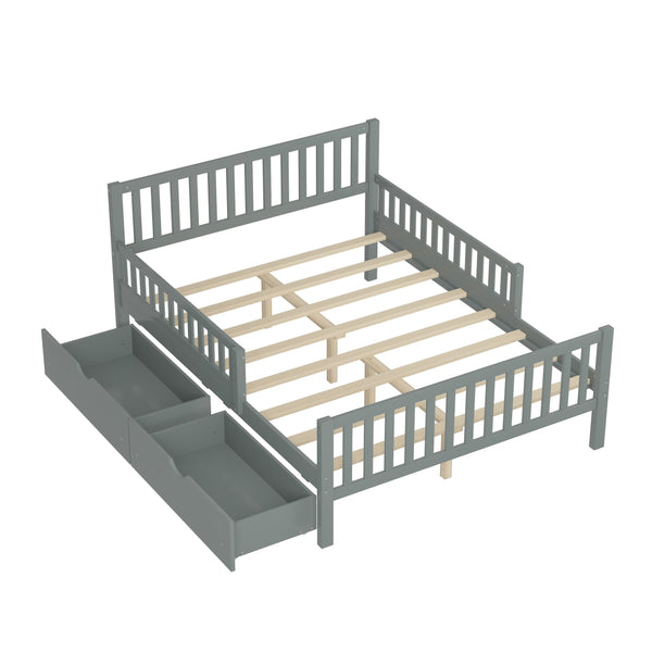 English Elm Full Wood Platform Bed with Headboard, Guardrails & Underbed Storage Drawers – Sturdy Pine Frame, 450LB Capacity Gray 78.25 L x 18.5 W x 6 H N733P172700E