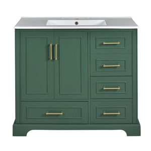 English Elm 36" Traditional Bathroom Vanity with Ceramic Sink, Solid Wood Cabinet, Soft-Close Doors & Drawers Green N729P251630F
