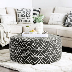 English Elm Contemporary Round Upholstery Ottoman With Elegant Welt Trim - Versatile Black And Ivory Accent Piece B2741P356313