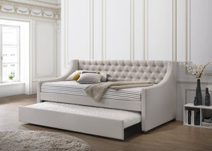 English Elm Lianna Upholstered Button-Tufted Full Daybed with Roll-Out Twin Trundle, Solid Wood Legs, Chic Design Fog 86.13 L x 17.88 W x 5.13 H B2726S00501