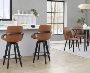 English Elm Fixed-height Swivel Counter Stools with Faux Leather Seats and Chrome Footrest Set of 2 B202S02150