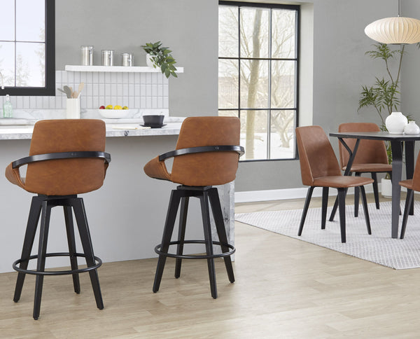 English Elm Fixed-height Swivel Counter Stools with Faux Leather Seats and Chrome Footrest Set of 2 B202S02150