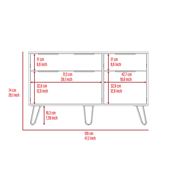 English Elm Monaco Four Drawer Dresser with Steel Hairpin Legs Mid-century Modern Bedroom Storage B128S00216