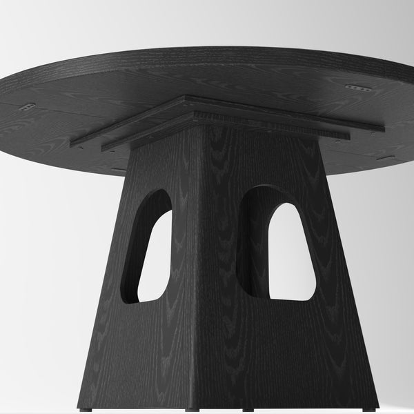 English Elm Round Farmhouse Dining Table 47 Inch Wooden Top with Lower Storage Shelf Seats Six Black W757P367147