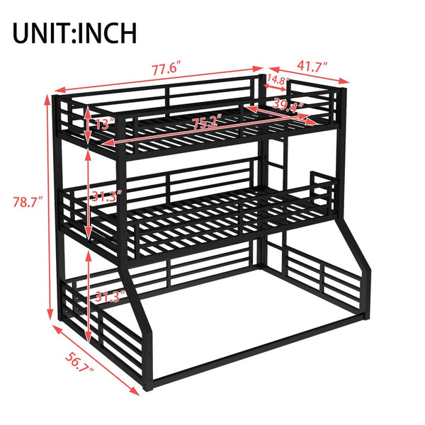 English Elm Twin Metal Triple Bunk Bed - Stylish Space-Saving Design With Safety Guardrails & Noise Reduction Features W1580S00169-GIGA