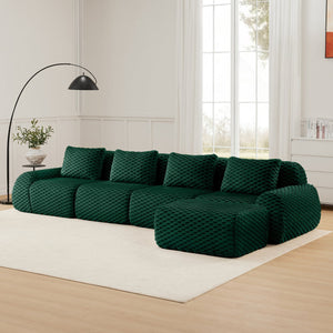 English Elm 146" Modular L-shaped Sectional Flannelette Sofa with Ottoman Tool-free Living Room Setup Green W714S01529