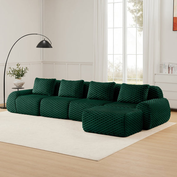 English Elm 146" Modular L-shaped Sectional Flannelette Sofa with Ottoman Tool-free Living Room Setup Green W714S01529