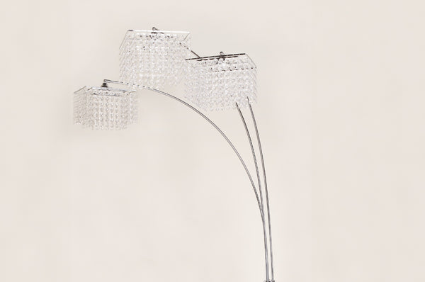 English Elm 1pc Modern Multi-Head Floor Lamp with Crystal-Encrusted Shades, Adjustable Height, Dimmer Control Silver 66.93 L x 18.5 W x 3.44 H B2741P290176
