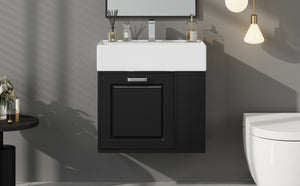 English Elm Christopher Knight Home® - 21.8" Wall-Mounted Bathroom Vanity with Ceramic Sink, Soft-Close Drawer, Adjustable Shelves & Tissue Holder Black N759P292550B