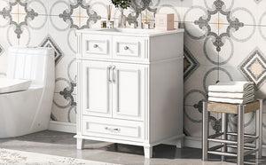 English Elm 24'' Retro Bathroom Vanity Solid Rubberwood Frame Ceramic Sink Soft Close Storage White N710P405405K