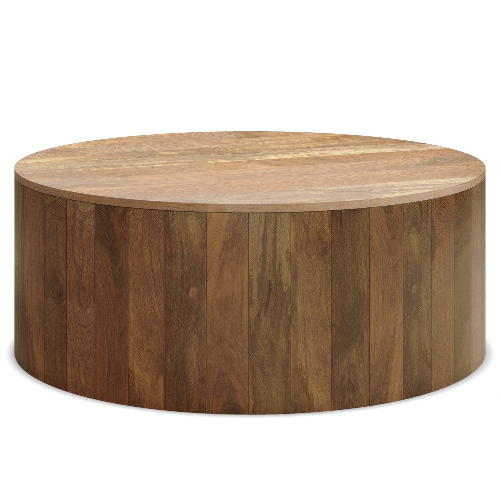 English Elm Millbury Drum Coffee Table Natural Mango Wood 36" Round Handcrafted Modern Urban Coffee Table (97) B136P203470