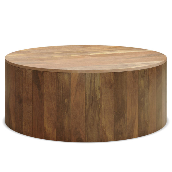 English Elm Millbury Drum Coffee Table Natural Mango Wood 36" Round Handcrafted Modern Urban Coffee Table (97) B136P203470